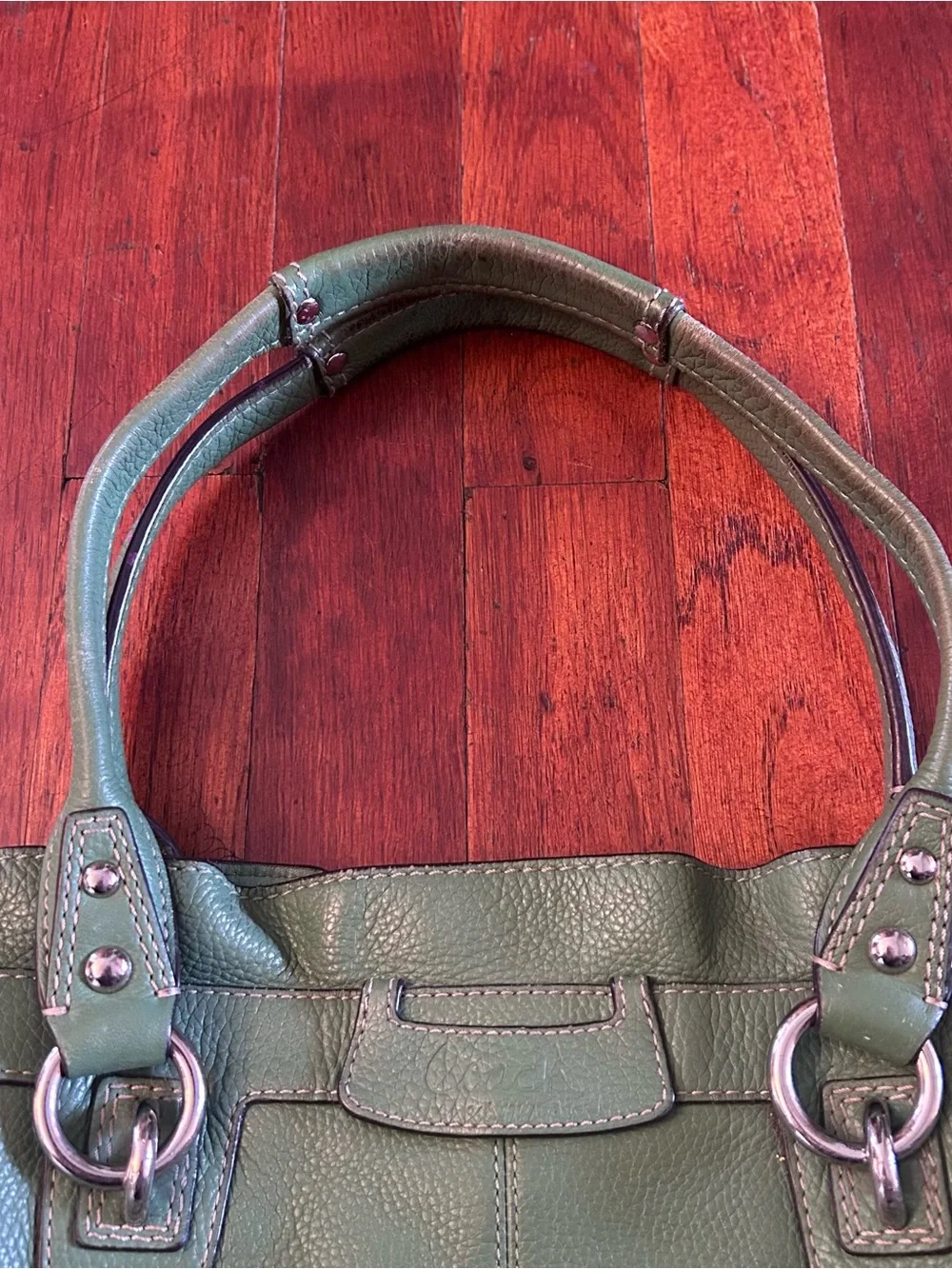 Vintage Coach Penelope F14686 Green Pebbled Leather Satchel Shoulder Bag Purse